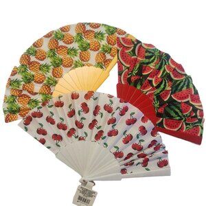CFruit Print Hand Folding Fans Cherry Watermelon Pineapple Pin Up Style Lot